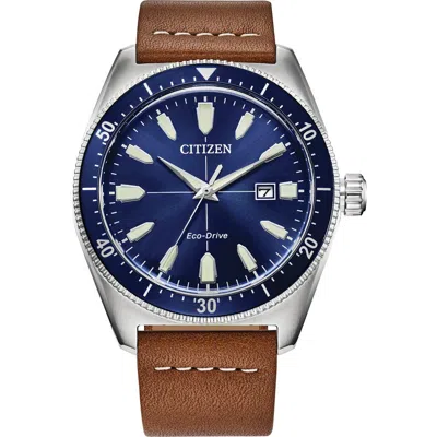 Citizen Brycen Eco-drive Leather Strap Watch, 43mm