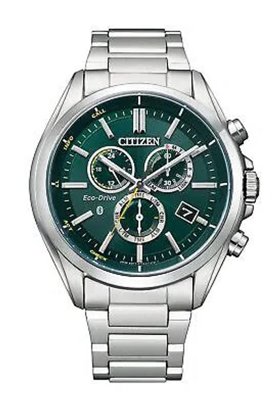Pre-owned Citizen Bz1050-56w Green Dial Men Watch Chrono Smart Bluetooth Eco-drive Solar