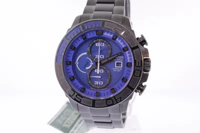 Pre-owned Citizen Ca0525-50l Eco-drive Black Titanium Blue Dial Chronograph Watch