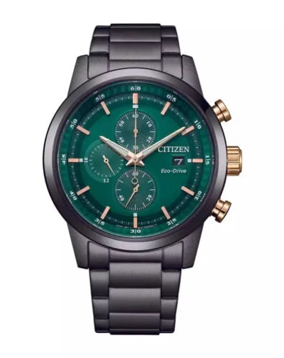 Pre-owned Citizen Ca0746-85x Green Dial Stainless Steel Eco-drive Men Watch Usus