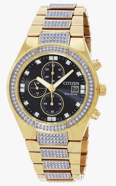 Pre-owned Citizen Ca0752-58e Classic Ecodrive Black Chronograph Dial Crystal Mens Watch