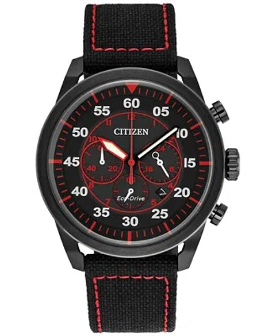 Pre-owned Citizen Ca4215-12e Men's Eco Drive Avion Black Ip Leather Band Chronograph Watch