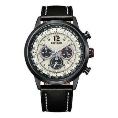 Pre-owned Citizen Ca4479-02x Eco-drive Garrison Black Leather Band Chronograph Men's Watch