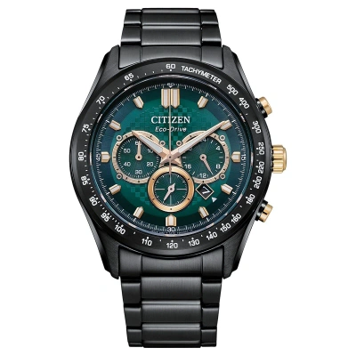 Pre-owned Citizen Ca4536-86x Eco-drive Green Dial Chronograph Stainless Steel Men's Watch