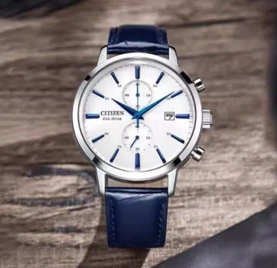 Pre-owned Citizen Ca7069-16a Eco-drive Chronograph Blue Leather Analog Men's Casual Watch