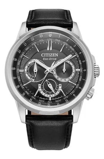 Citizen Calender Eco-drive Leather Strap Multifunction Watch, 44mm