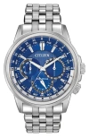 Citizen Calendrier Mens Multi-function Silver Tone Stainless Steel Bracelet Watch Bu2021-51l In Metallic