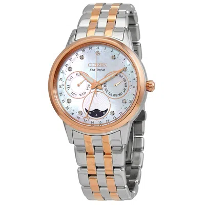 Citizen Calendrier Chronograph Diamond Eco-drive Ladies Watch Fd0006-56d In Two Tone  / Gold Tone / Mother Of Pearl / Rose / Rose Gold Tone