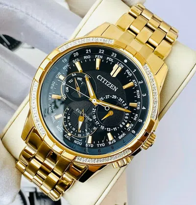 Pre-owned Citizen Calendrier Gold Tone Bu2082-56e Black Dial Eco-drive Men's Watch