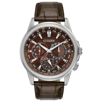 Citizen Calendrier Mens Brown Leather Strap Watch Bu2020-29x
