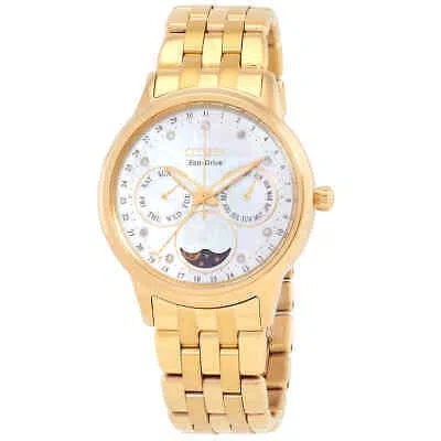 Pre-owned Citizen Calendrier Moon Phase Diamond White Mop Dial Ladies Watch Fd0002-57d
