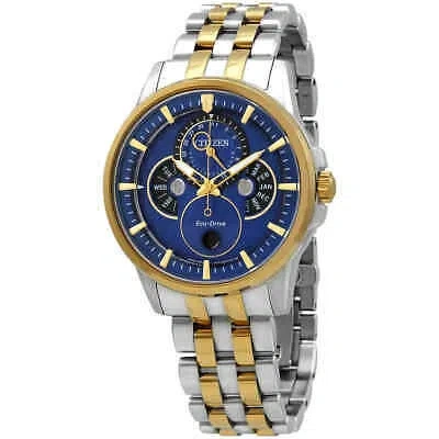 Pre-owned Citizen Calendrier Multi-function Blue Dial Two-tone Men's Watch Bu0054-52l