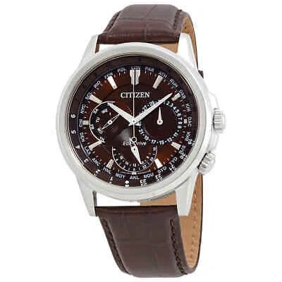 Pre-owned Citizen Calendrier World Time Eco-drive Brown Dial Men's Watch Bu2020-29x