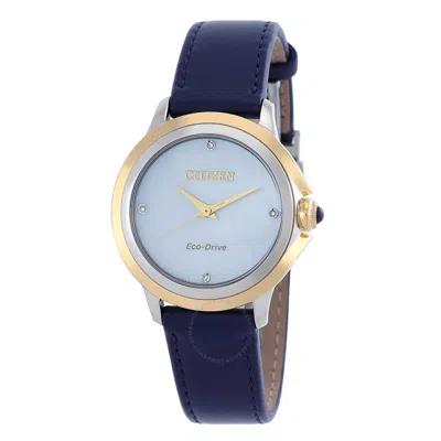 Citizen Ceci Diamond Ladies Watch Em0794-03y In Mother Of Pearl/blue/two Tone/silver Tone/gold Tone