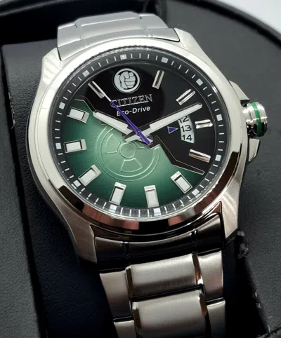 Pre-owned Citizen Chronograph Black And Green Dial Hulk Smash Eco Drive Watch Aw1351-56w
