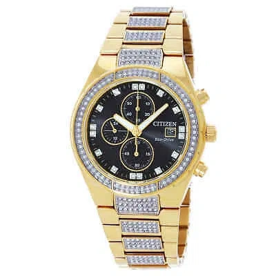 Pre-owned Citizen Chronograph Eco-drive Crystal Black Dial Men's Watch Ca0752-58e