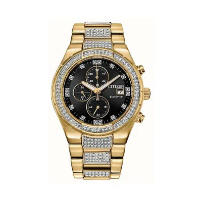 Citizen Chronograph Eco-drive Crystal Black Dial Men's Watch Ca0752-58e In Black / Gold / Gold Tone