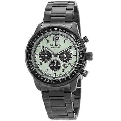 Pre-owned Citizen Chronograph Eco-drive Green Dial Men's Watch Ca4507-84x