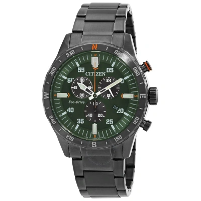 Citizen Chronograph Gmt Eco-drive Green Dial Men's Watch At2527-80x In Black / Green / Grey