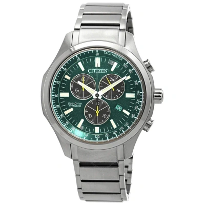 Citizen Chronograph Gmt Eco-drive Green Dial Men's Watch At2530-85x In Metallic