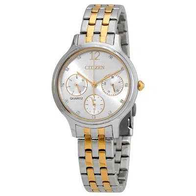 Citizen Chronograph Quartz Crystal Silver Dial Ladies Watch Ed8184-51a In Two Tone  / Gold Tone / Silver