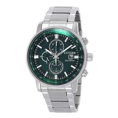 Pre-owned Citizen Chronograph Quartz Green Dial Men's Watch Ca0840-87x
