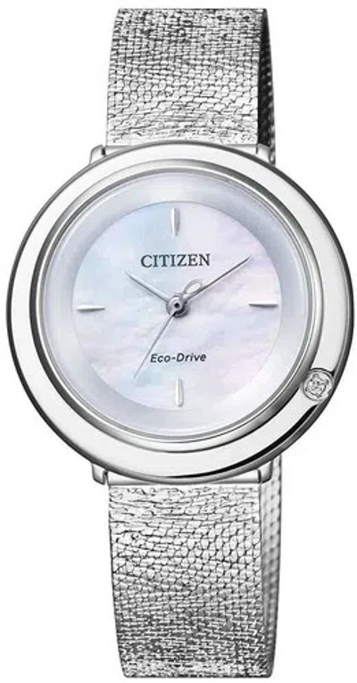 Pre-owned Citizen L Eco Drive Ambiluna Em0640-91d Silver Women's Watch 2018