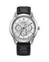 Citizen Mens Gray Leather Strap Watch Bu2110-01a In Silver/black