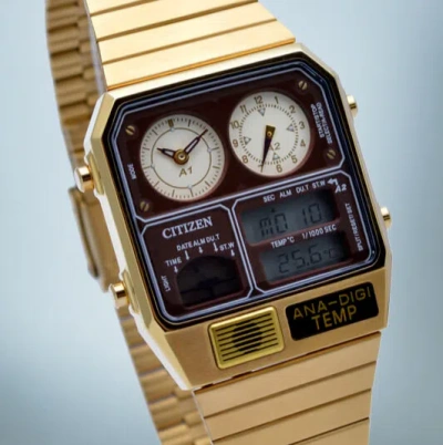 Pre-owned Citizen Collection Ana-digi Temp Jg2103-72x Analog Digital Watch Gold 32.5mm