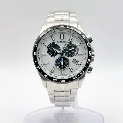 Pre-owned Citizen Collection Cb5874-90a Eco-drive Chronograph Atomic Radio Watch White