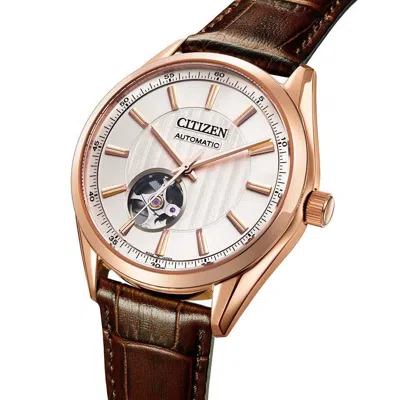 Pre-owned Citizen Collection Nh9112-19a Mechanical Automatic Watch Brown Leather Band 40mm