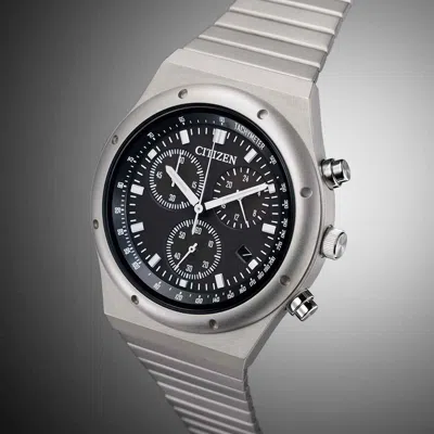 Pre-owned Citizen Collection Record Label 1984 Chronograph At2540-57e Eco-drive Watch 38mm