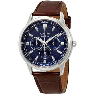 Pre-owned Citizen Corso Blue Dial Brown Leather Men's Watch Bu2070-12l