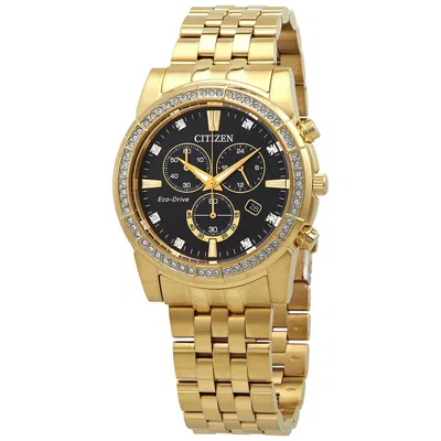 Citizen Corso Chronograph Black Dial Yellow Gold-tone Men's Watch At2452-52e In Black / Gold / Gold Tone / Yellow