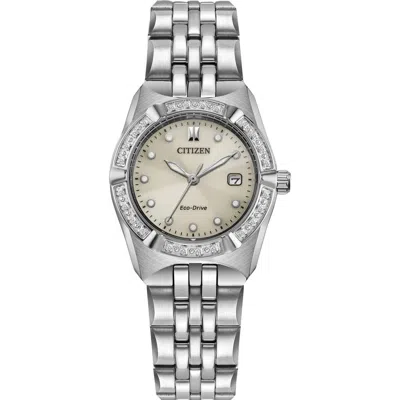 Citizen Corso Diamond Eco-drive Bracelet Strap Watch, 28mm In Silver