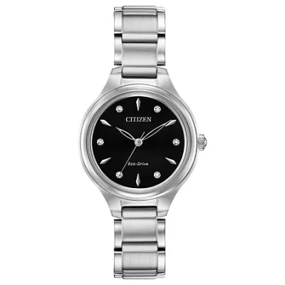 Citizen Corso Womens Diamond Accent Silver Tone Stainless Steel Bracelet Watch Fe2100-51e In Black