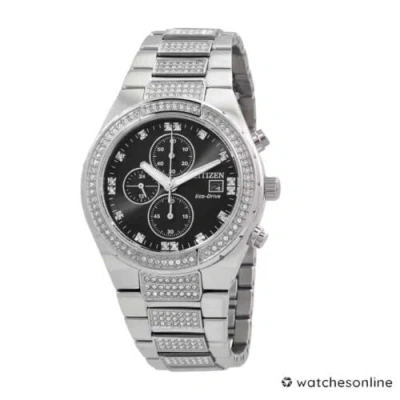Pre-owned Citizen Crystal Chronograph Eco-drive Black Dial Men's Watch Ca0750-53e