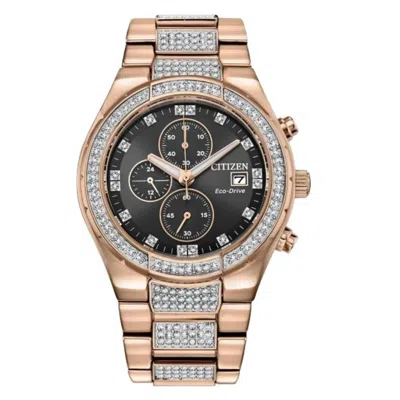 Citizen Crystal Chronograph Eco-drive Black Dial Men's Watch Ca0753-55e In Black / Gold Tone / Rose / Rose Gold Tone
