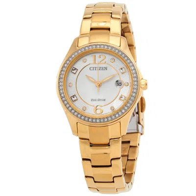Citizen Crystal Eco-drive Champagne Dial Ladies Watch Fe1147-79p In Champagne / Gold Tone