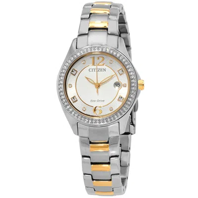 Citizen Crystal Eco-drive Silver Dial Two-tone Ladies Watch Fe1146-71a In Neutral