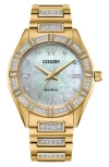 Citizen Crystal Mother Of Pearl Dial Bracelet Watch, 34mm In Gold