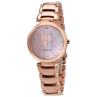 Citizen Crystal Mother Of Pearl Dial Ladies Watch Em0853-81y In Mother Of Pearl/pink/rose Gold Tone/gold Tone