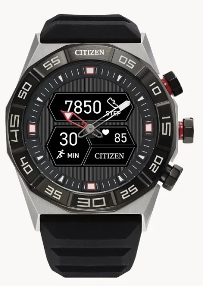 Pre-owned Citizen Cz Smart Hybrid Black Silicone Sport Smart Watch 44mm Jx2007-09e