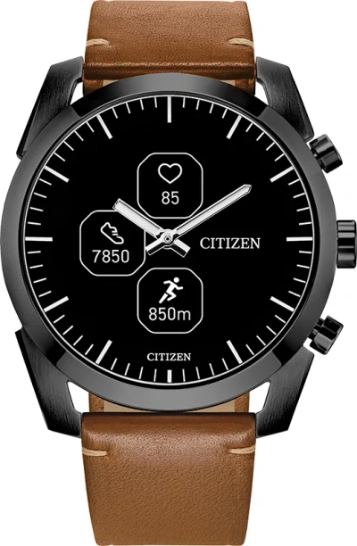 Pre-owned Citizen Cz Smart Hybrid Brown Leather Smart Watch 42mm Jx2017-05e