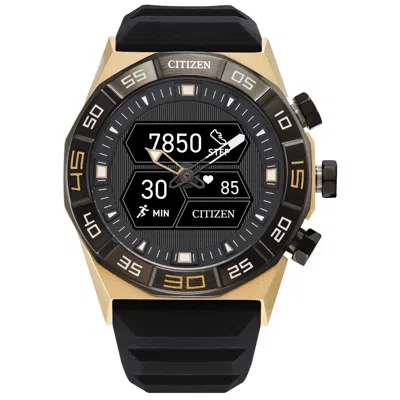 Pre-owned Citizen Cz Smart Hybrid Gold Black Silicone Smart Watch 44mm Jx2009-03e