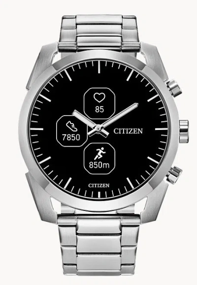 Pre-owned Citizen Cz Smart Hybrid Silver Stainless Steel Smart Watch 42mm Jx2010-55e
