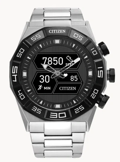 Pre-owned Citizen Cz Smart Hybrid Silver Stainless Steel Smart Watch 44mm Jx2006-52e