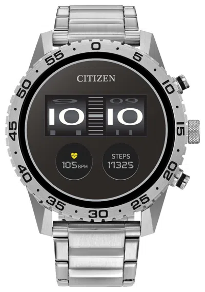 Pre-owned Citizen Cz Smart Touchscreen Silver Stainless Steel Smart Watch 44mm Mx1010-59x