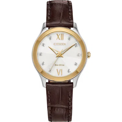 Citizen Diamond Dial Eco-drive Leather Strap Watch, 29mm