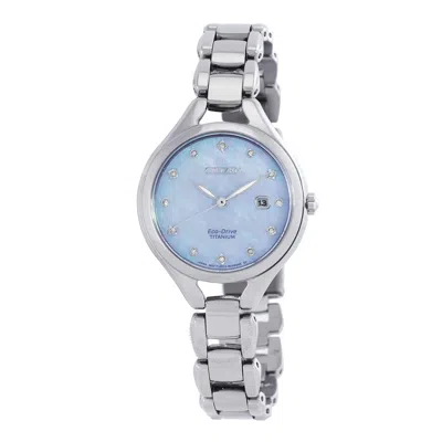 Citizen Diamond Mother Of Pearl Dial Titanium Ladies Watch Ew2560-86d In Mother Of Pearl/grey